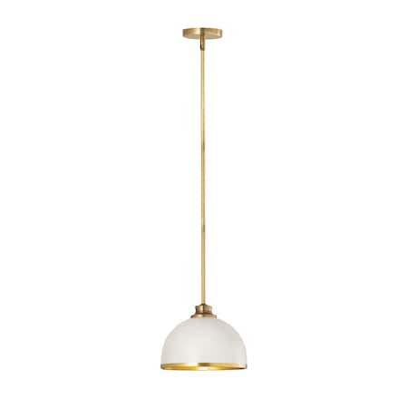 Z-Lite Landry 1 Light Pendant, Matte White & Rubbed Brass 1004P10-MW-RB